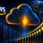 AWS AI revenue growth chart next to Amazon Bedrock interface and AWS Trainium chips, illustrating the tension between booming AI demand and rising capital expenditure