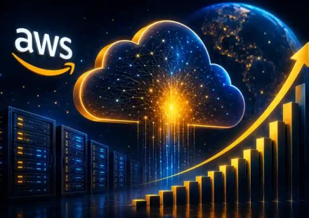 AWS AI revenue growth chart next to Amazon Bedrock interface and AWS Trainium chips, illustrating the tension between booming AI demand and rising capital expenditure
