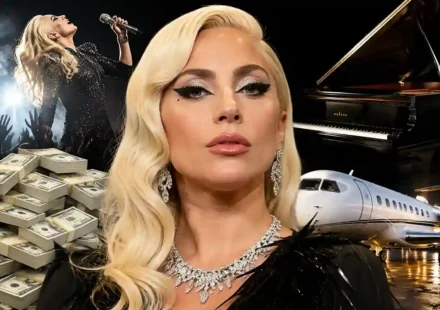 Lady Gaga performing on stage during The Mayhem Ball tour, illustrating her net worth and business empire