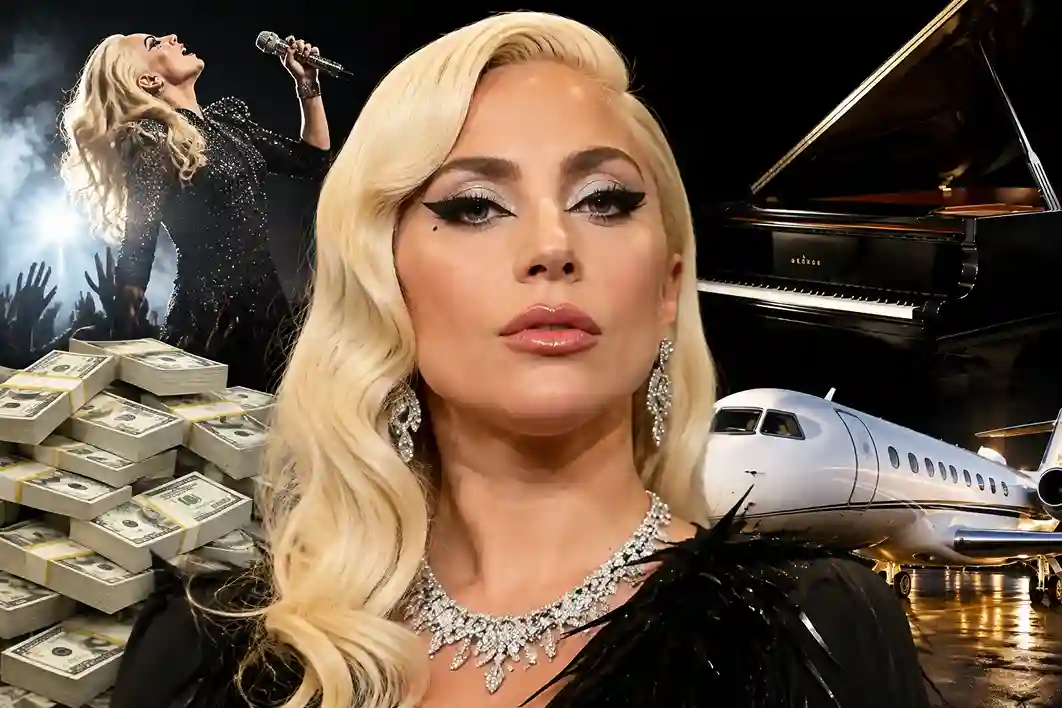 Lady Gaga performing on stage during The Mayhem Ball tour, illustrating her net worth and business empire