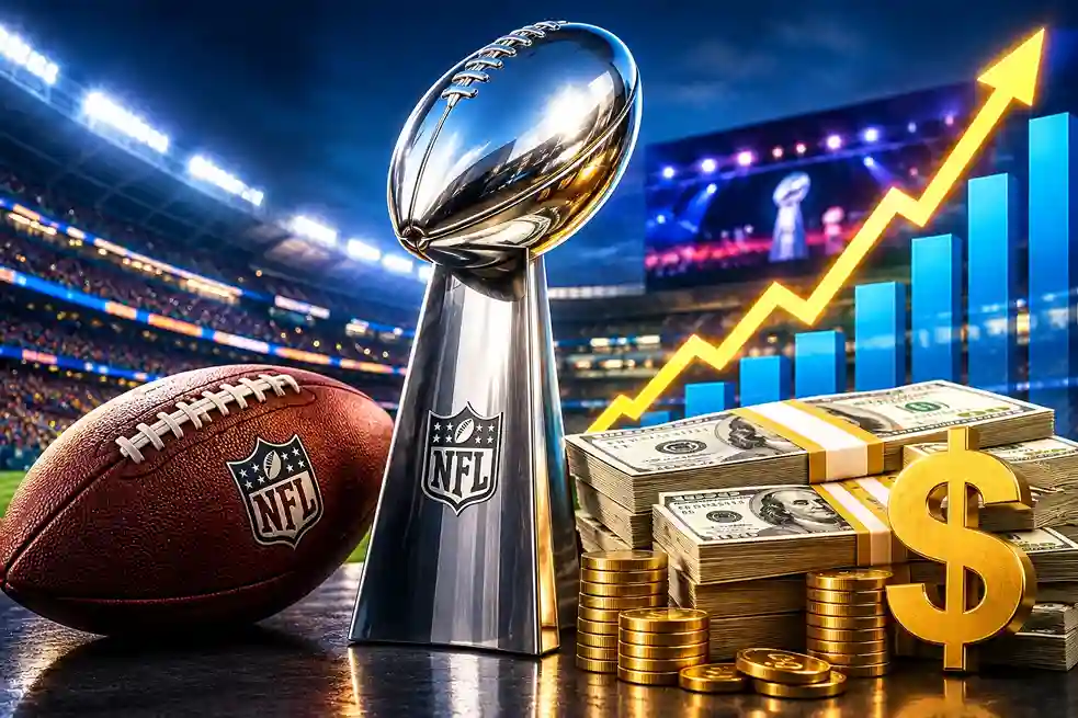 Super Bowl LX revenue analysis showing advertising records, Bay Area economic impact claims, and who actually made money from the event.
