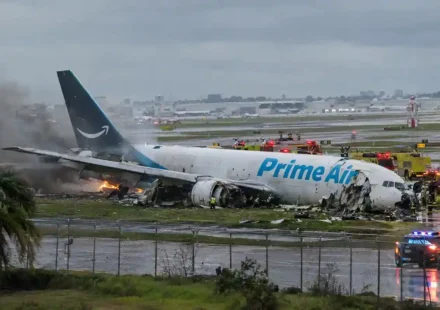 Amazon Air Boeing 767 cargo plane after overrunning the runway at Miami International Airport in September 2026.