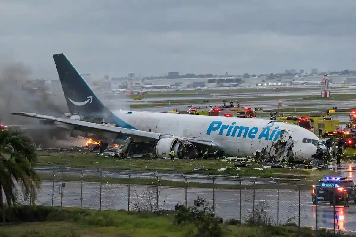 Amazon Air Boeing 767 cargo plane after overrunning the runway at Miami International Airport in September 2026.